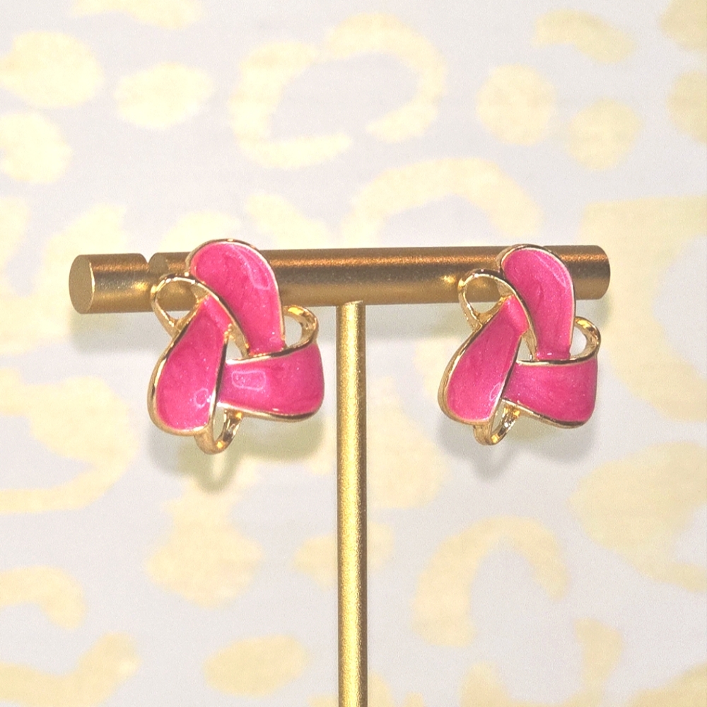 Pink Enamel and Gold Plated Fashion Stud Earrings - Picture 4 of 5